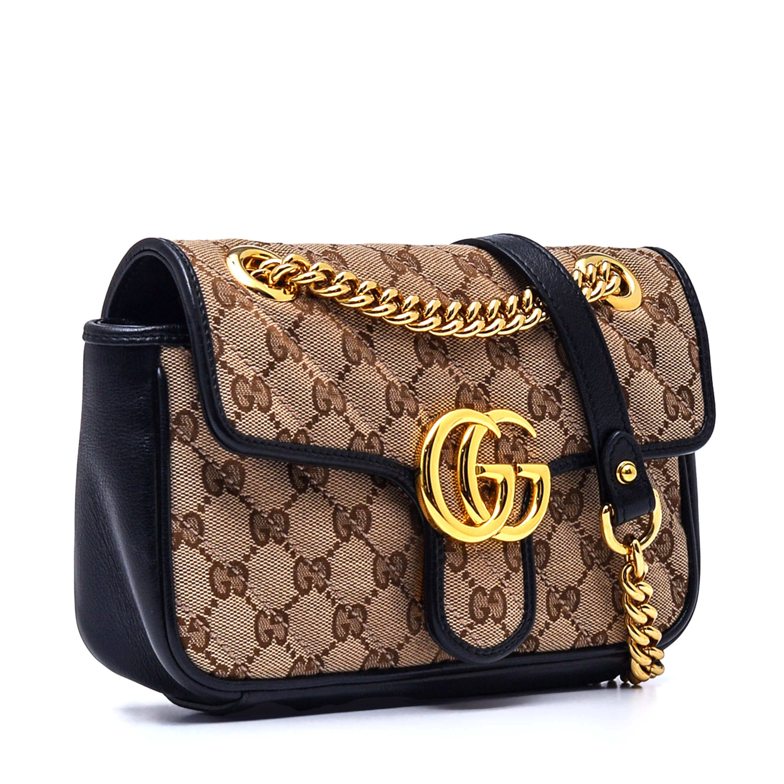 Gucci - GG Supreme Canvas&Black Leather Marmont Matelasse Small Flap Bag